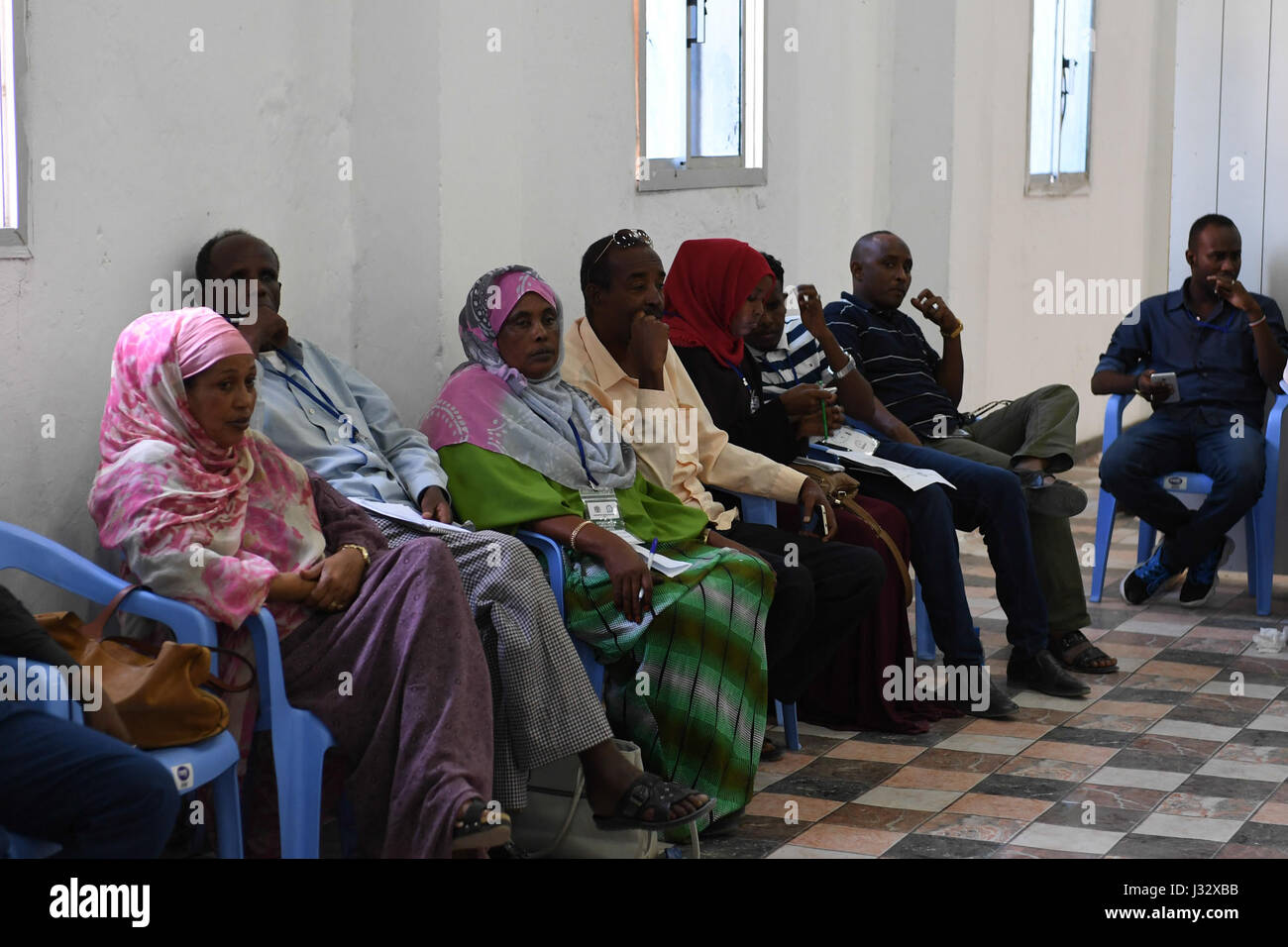 National observers witness the electoral process to choose members of the Upper House of the Federal Parliament in Mogadishu, Somalia on January 8, 2017. AMISOM Photo / Omar Abdisalan Stock Photo