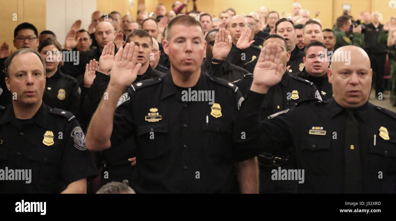 On January 19, 2017 an official swearing in ceremony was held by the U.S. Capitol Police to swear in U.S. Customs and Border Protection officers and agents who will assist with security on Inauguration Day. Photos by Charles Csavossy Stock Photo