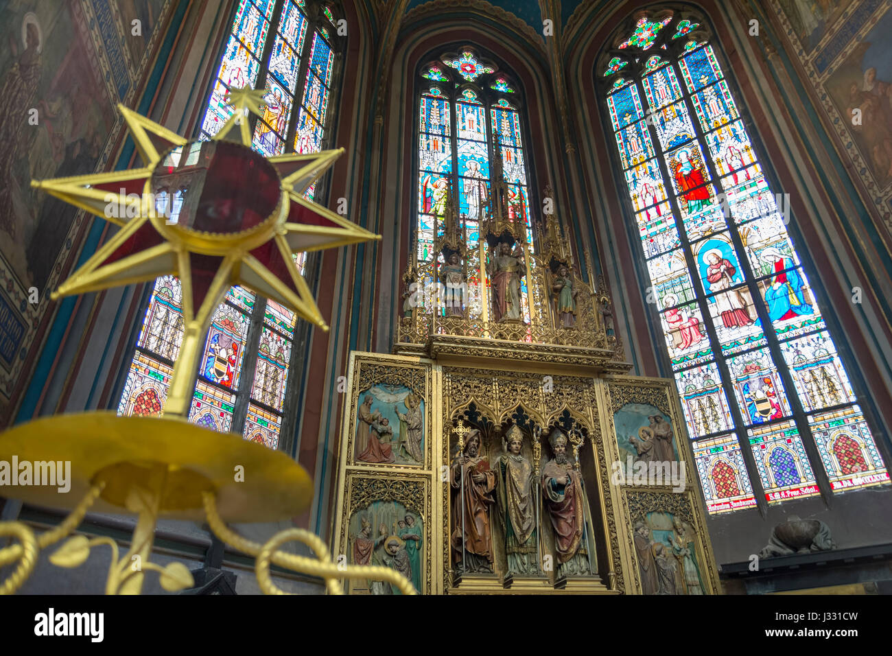 PRAGUE, CZECH REPUBLIC, JULY 7,2016: Interior detail from St. Vitus Cathedral, a Roman Catholic metropolitan cathedral in Prague. Stock Photo