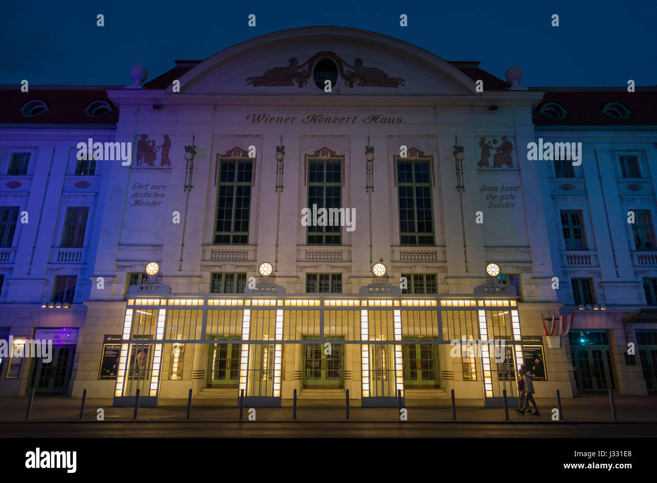 VIENNA, AUSTRIA, JULY 4,2016: Nightshot of Konzerthaus, a concert hall located in Vienna, which opened in 1913, situated in the third district just at Stock Photo