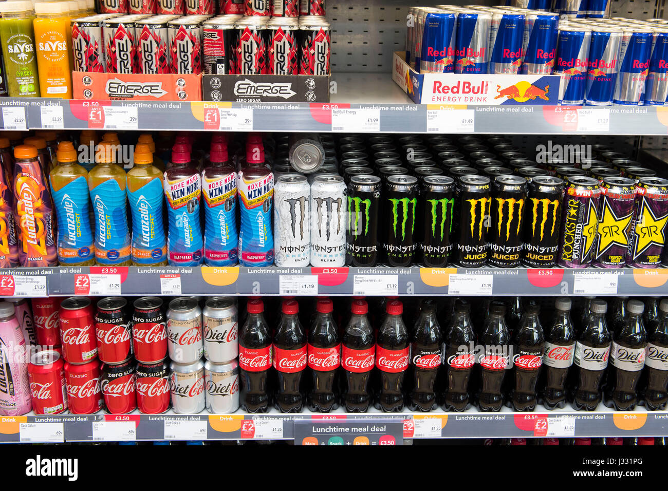 Fizzy drinks on sale on a supermarket shelf Stock Photo Alamy