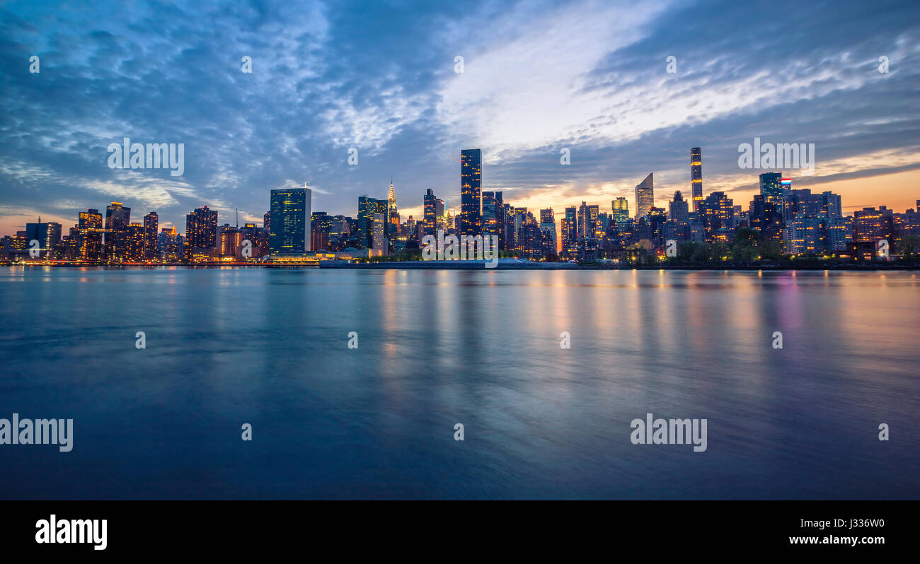 New York skyline waterfront at sunset Stock Photo