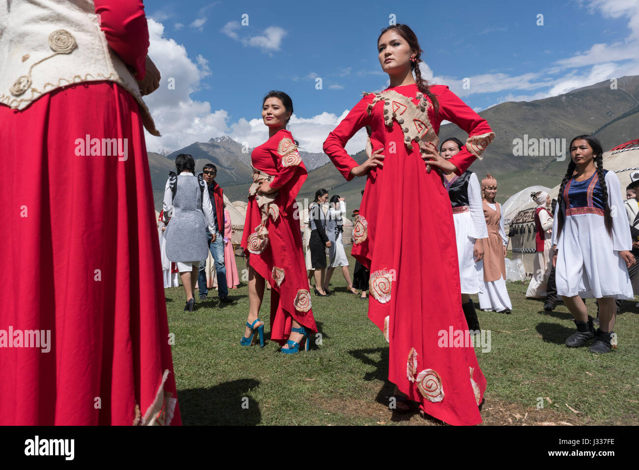 Kyrgyz Women Practice Showing Off Their Modern Ethno fashions Before A kyrgyz-women-practice-showing-off-their-modern-ethno-fashions-before-a