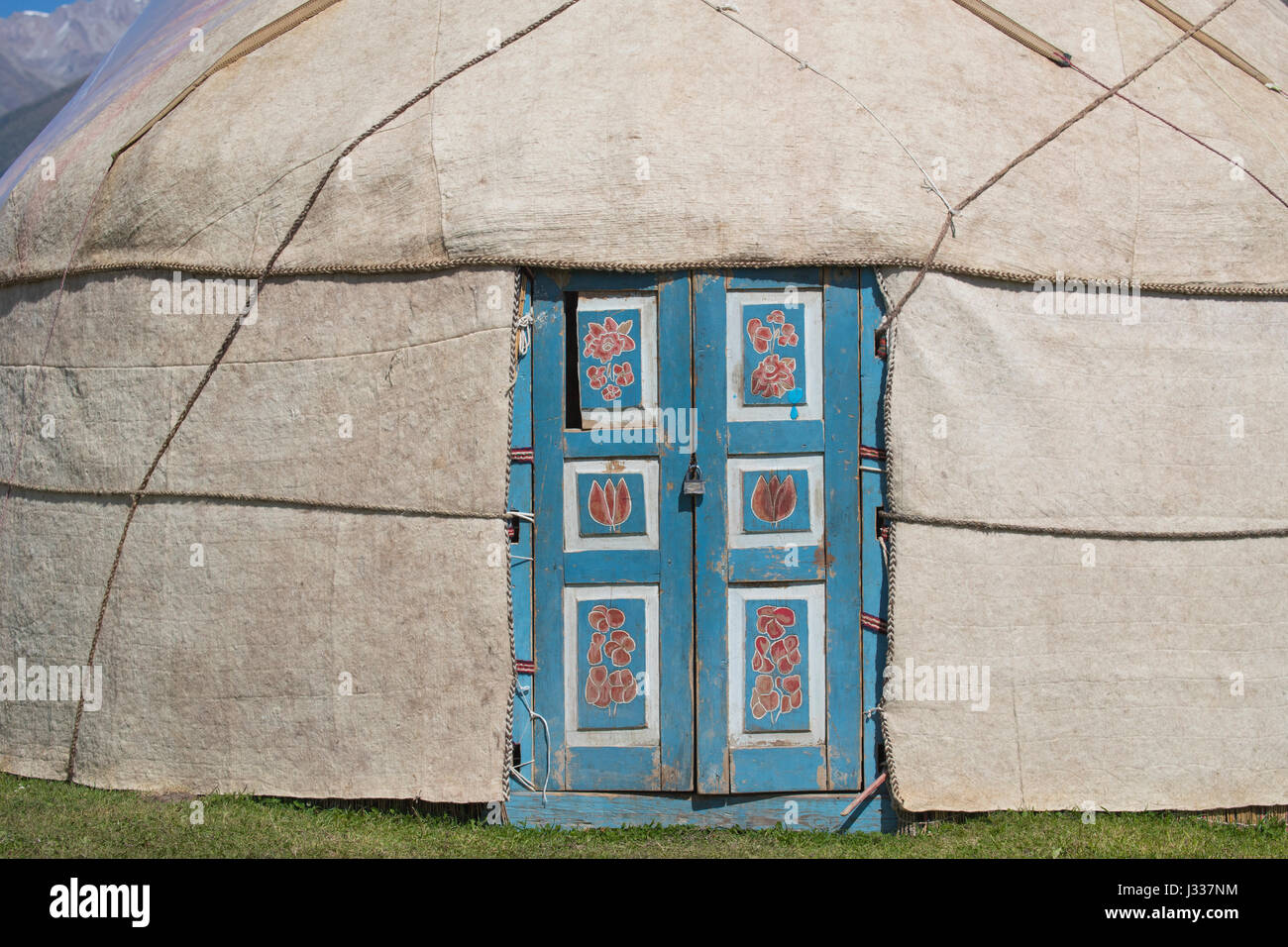 Door to a Kyrgyz yurt. Stock Photo