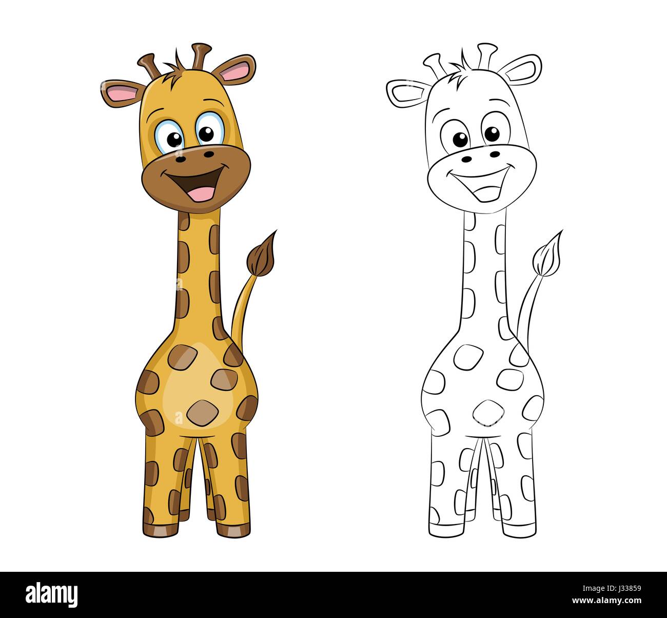 Illustration of a cute giraffe, painted and contour Stock Vector