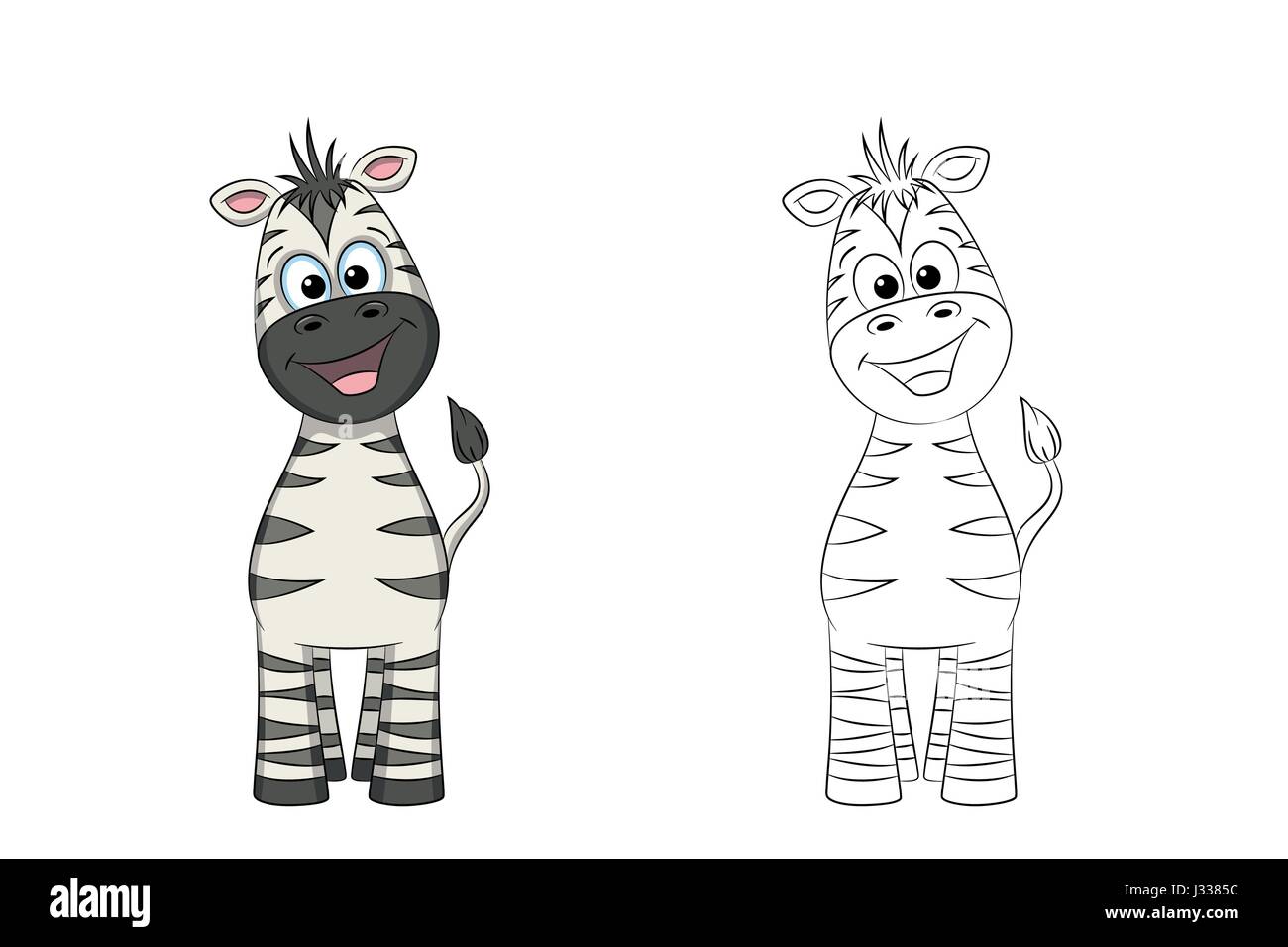 Illustration of a cute zebra, painted and contour Stock Vector