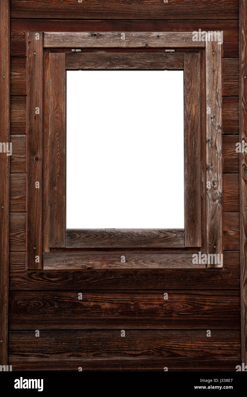 Wood window wall with square white copyspace Stock Photo - Alamy