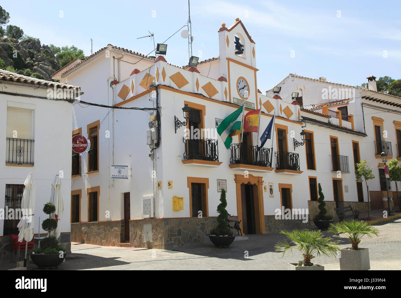 Town hall Ayuntamiento, Plaza de la Constitucion, Montejaque, Serrania de Ronda, Malaga province, Spain Stock Photo