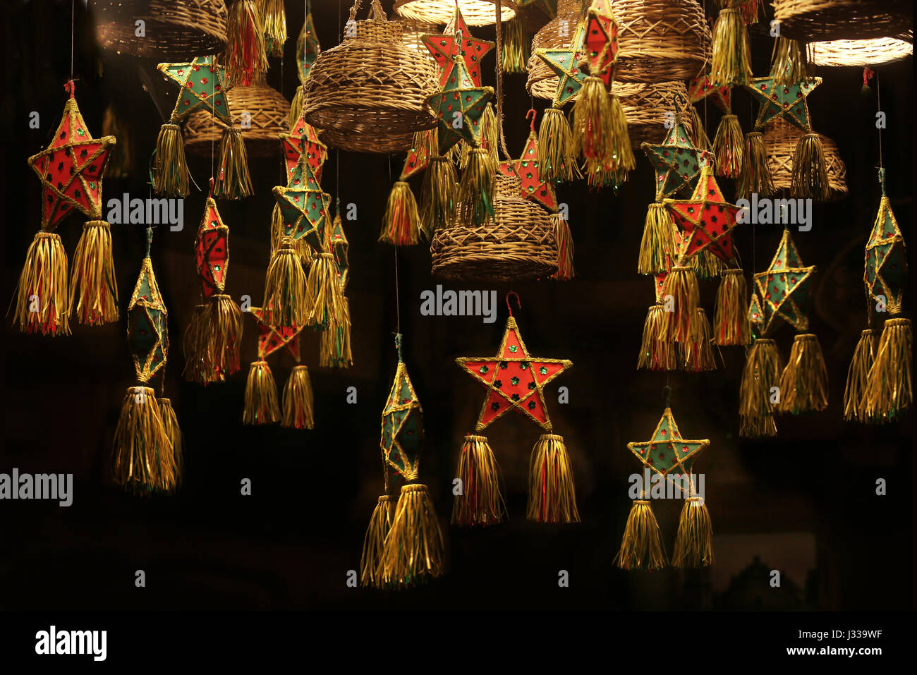 Handmade festive, Christmas decorations, Manila, Luzon, Philippines, Asia Stock Photo