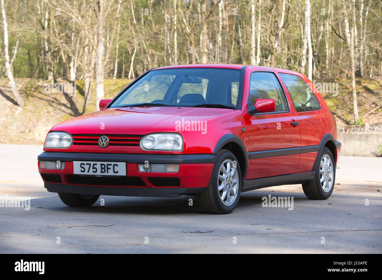 Volkswagen Golf GTI Mk3 built in the 1990s being driven at Longcross  Testing Circuit, Chobham Race Track, Surrey, England, UK Stock Photo - Alamy