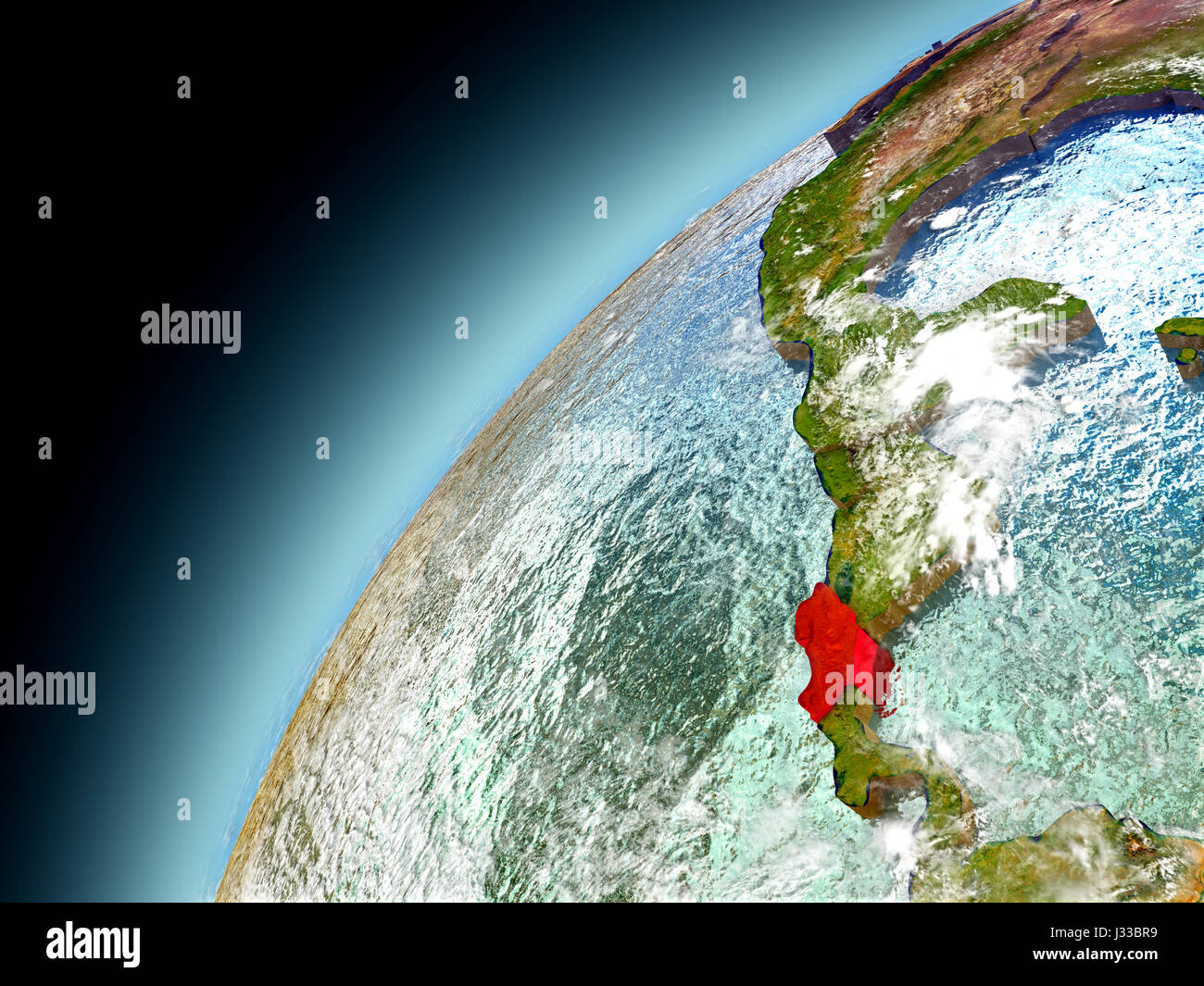 Costa Rica as seen from orbit on model of Earth. 3D illustration with ...