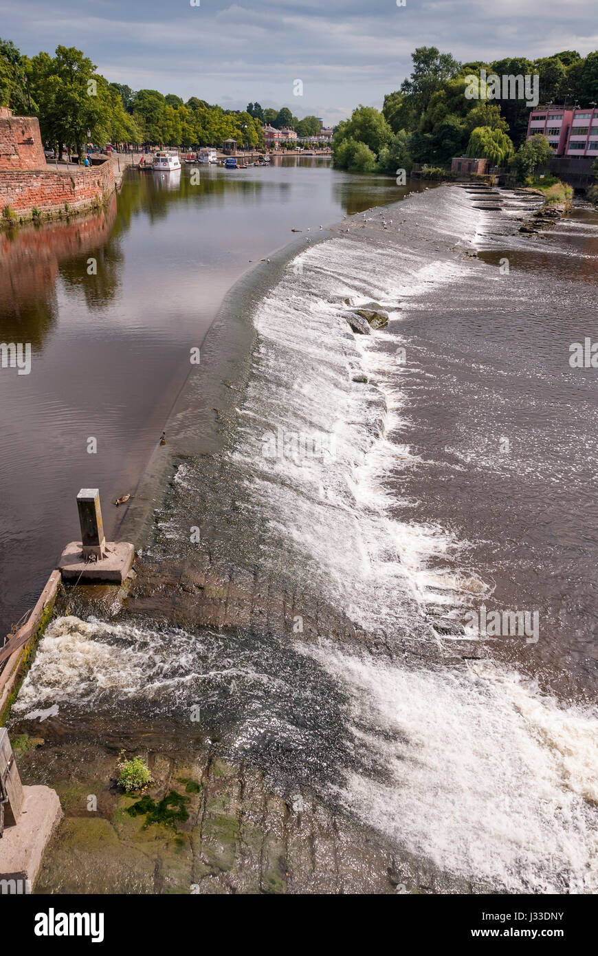 The weir on the river Dee at Chester Stock Photo