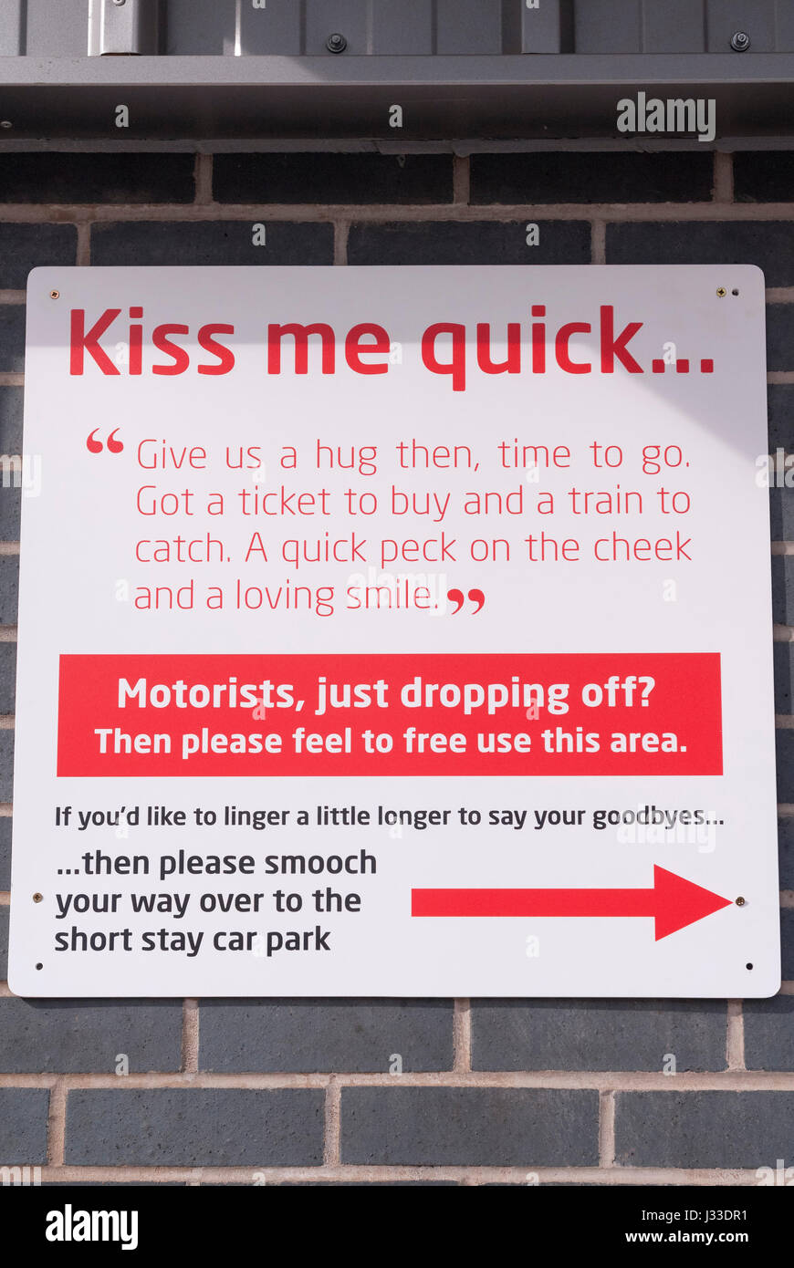 Kiss Me Quick sign at Warrington Bank Quay station. Stock Photo