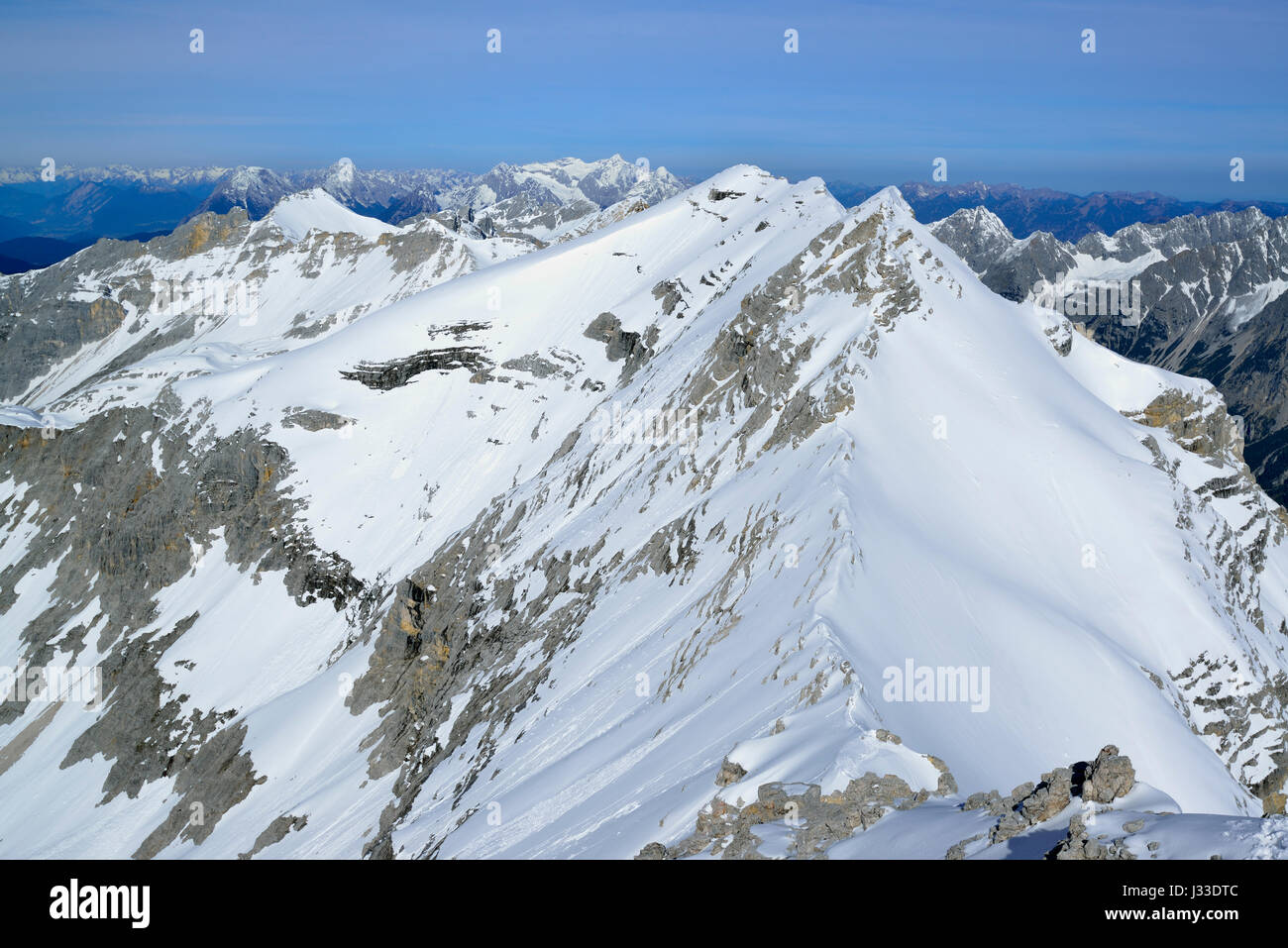 Oedkarspitzen with Karwendel range in background, Birkkarspitze, Karwendel range, Tyrol, Austria Stock Photo