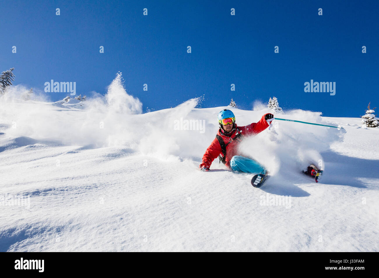Free rider downill skiing, free ride skiing area Haldigrat, Niederrickenbach, Oberdorf, Canton of Nidwalden, Switzerland Stock Photo