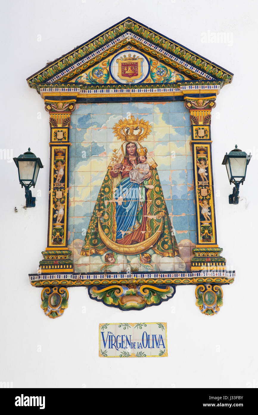 Image of Virgin Mary made of tiles in the historical town of Vejer de la Frontera, Cadiz Province, Costa de la Luz, Andalusia, Spain, Europe Stock Photo