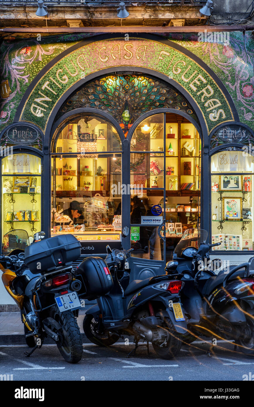 The historic Antigua Casa Figueras pastry shop, Barcelona, Catalonia, Spain Stock Photo