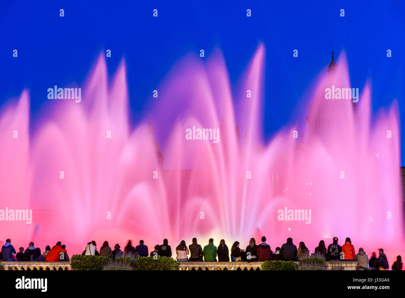 Night light show at Magic Fountain or Font Magica, Barcelona, Catalonia, Spain Stock Photo