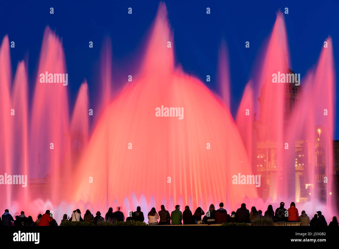 Night light show at Magic Fountain or Font Magica, Barcelona, Catalonia, Spain Stock Photo