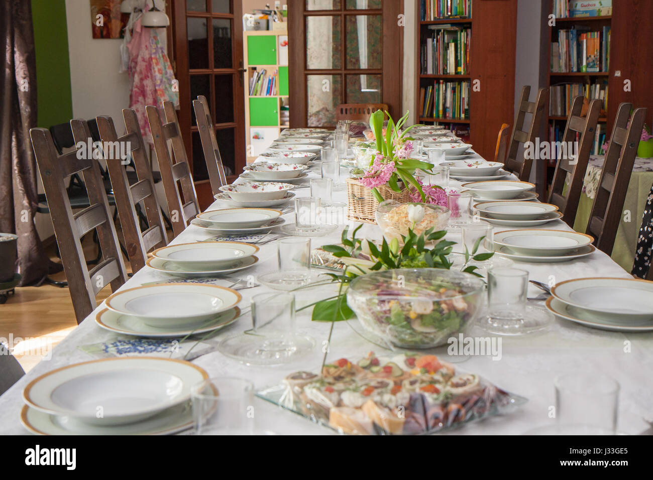 A table ready for  family festival or Christmas Eve Stock Photo