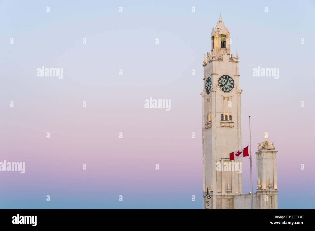 Close up of Clock Tower in Montreal at sunset Stock Photo Alamy