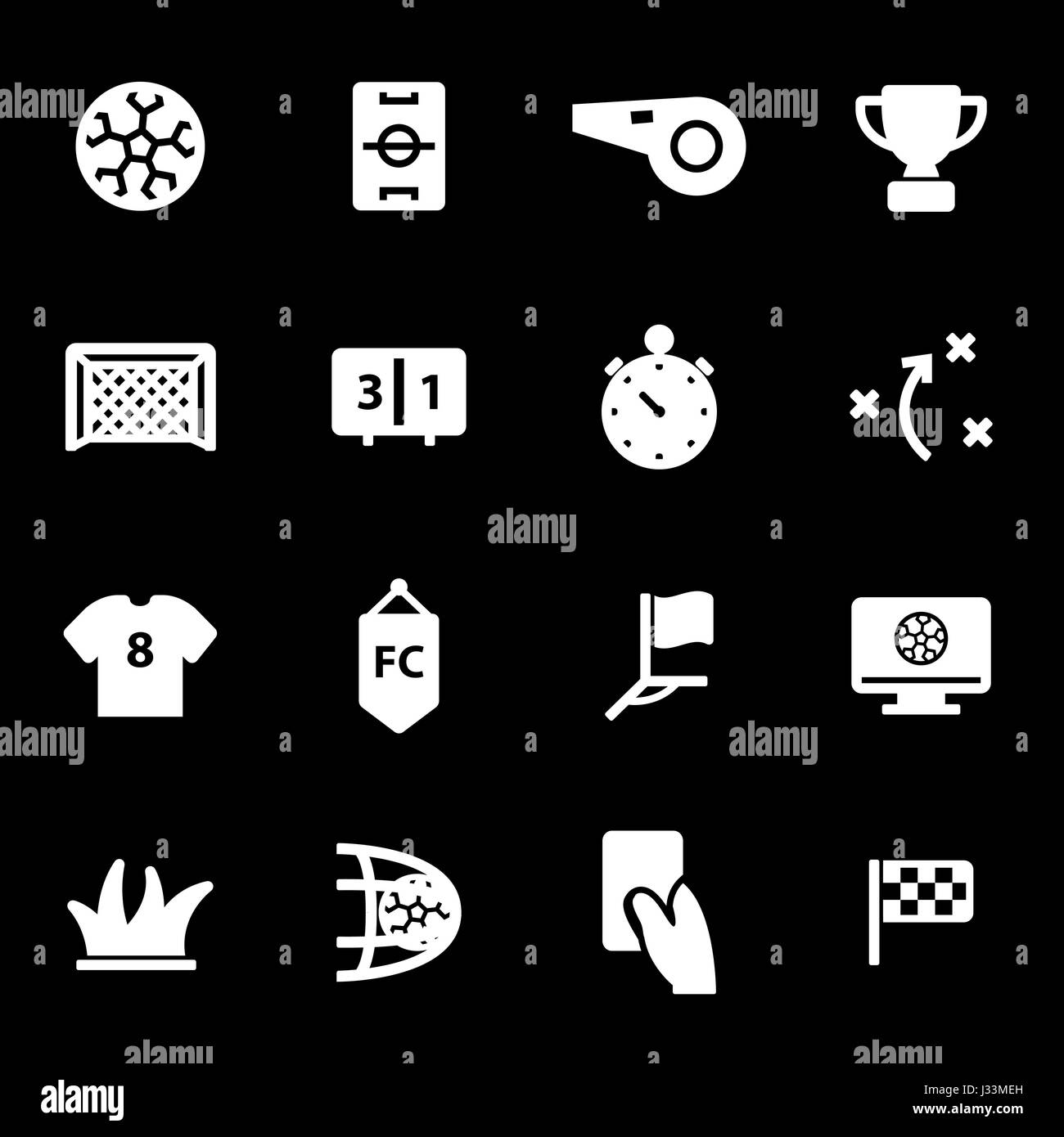 Vector white soccer icons set on black background Stock Vector Image ...
