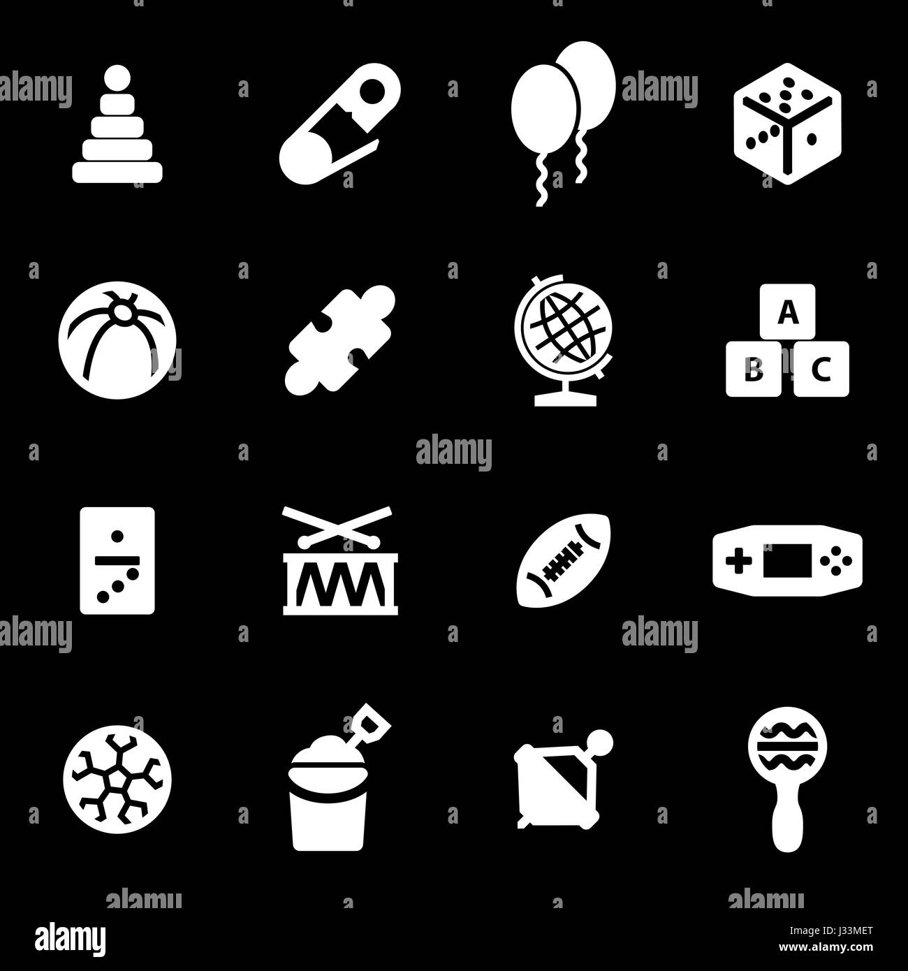 Vector white toys icons set on black background Stock Vector Image ...