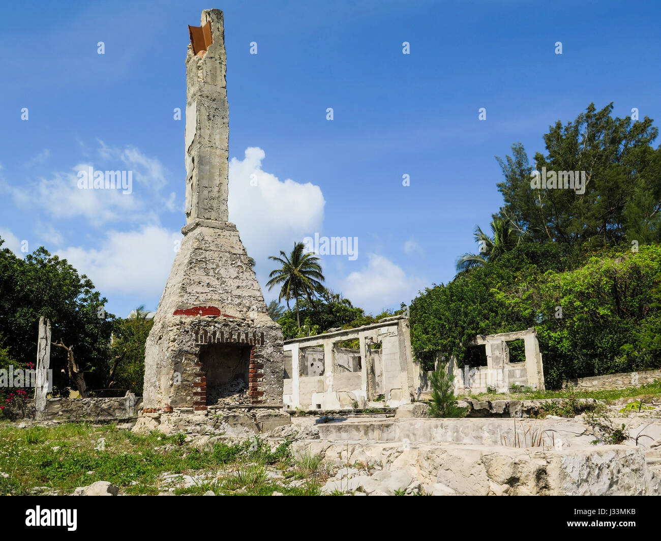 Abandoned lighthouse keeper fireplace, on a small key, in Bahamas. Stock Photo