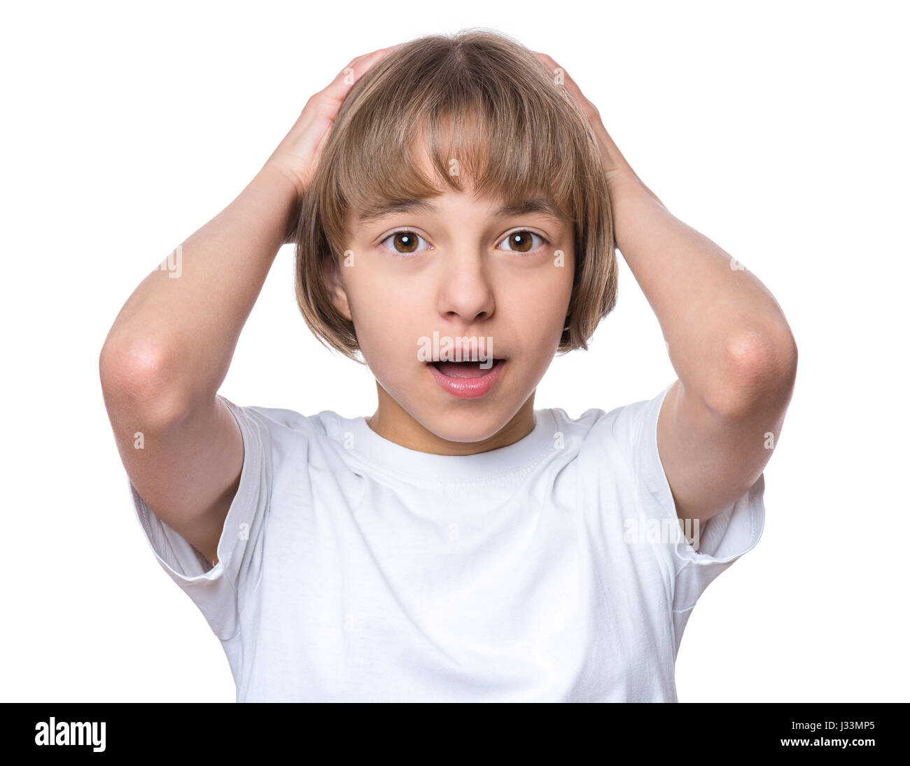 Little girl in white tshirt Stock Photo Alamy