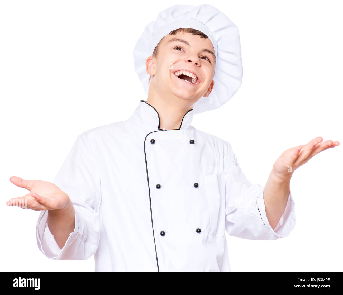 Teen boy wearing chef uniform Stock Photo Alamy