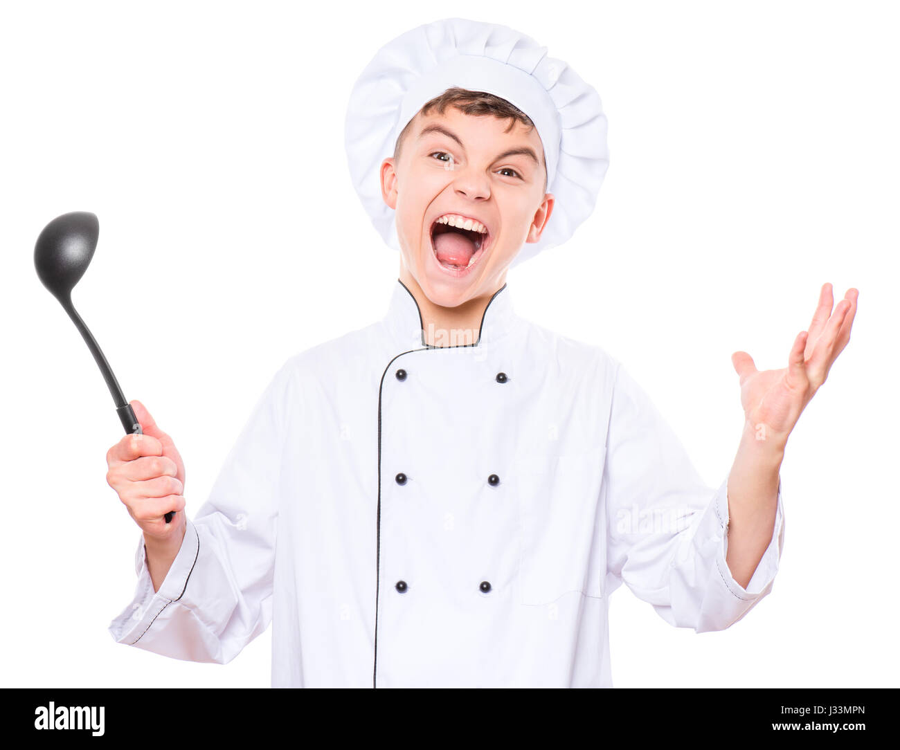 Teen boy wearing chef uniform Stock Photo