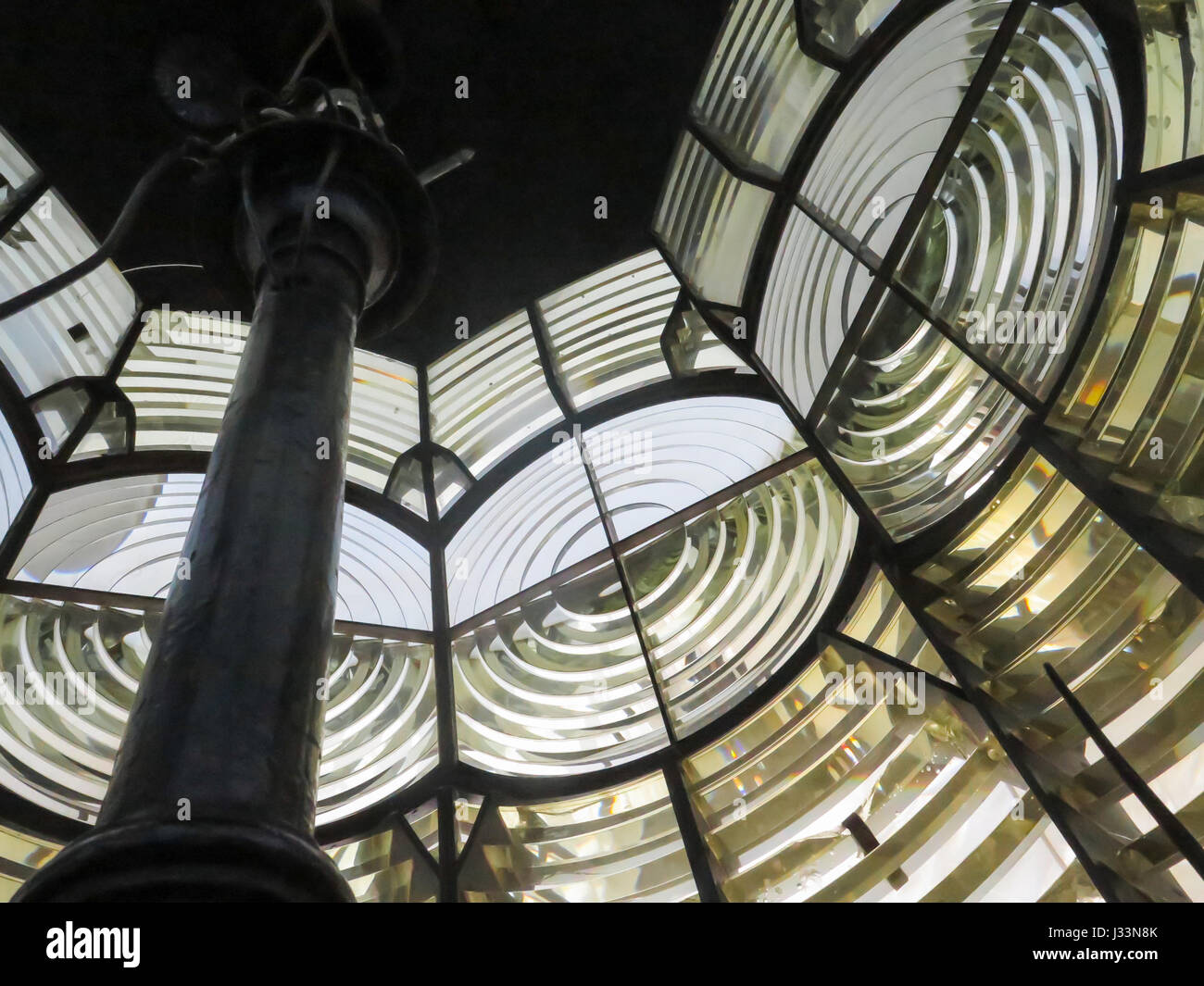 Elbow Reef traditional lighthouse lenses detail, in Hope Town, Bahamas