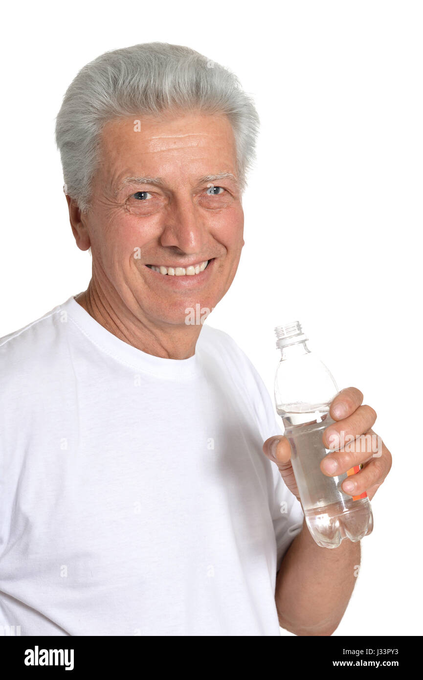 Elderly with a bottle of water Stock Photo Alamy