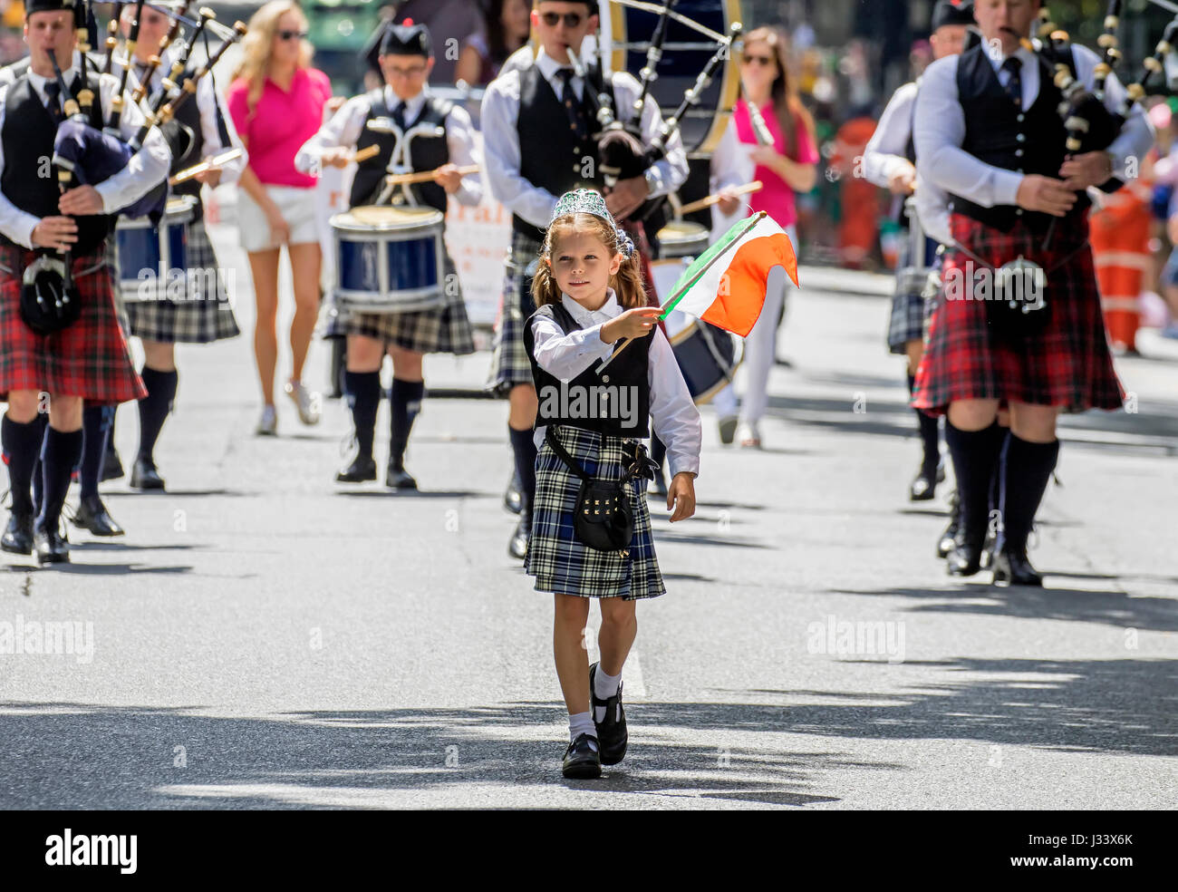little girl leading Marching band, St Patricks Day parade, brisbane