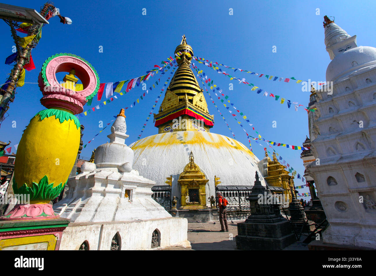 The stupa of Swayambhunath, also known as 'Monkey Temple'. Kathmandu, Nepal. Stock Photo