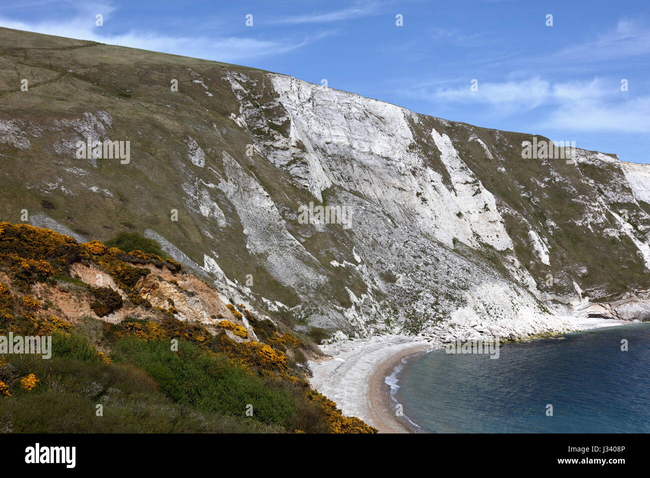 Crumbling chalk cliff face with wellestablished sea eroded talus cone