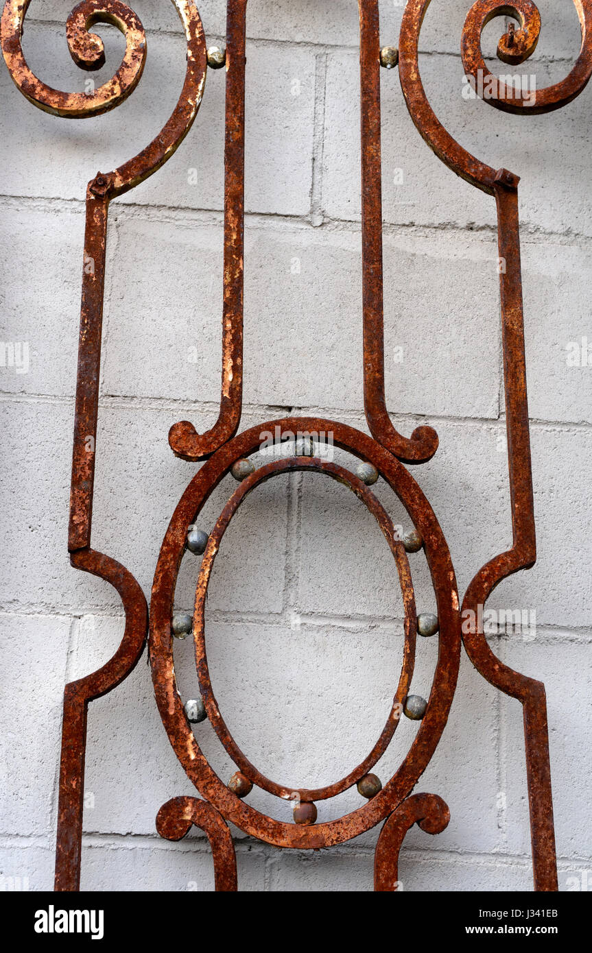 Close-up detail of an antique ornate rusty iron gate from Egypt Stock Photo