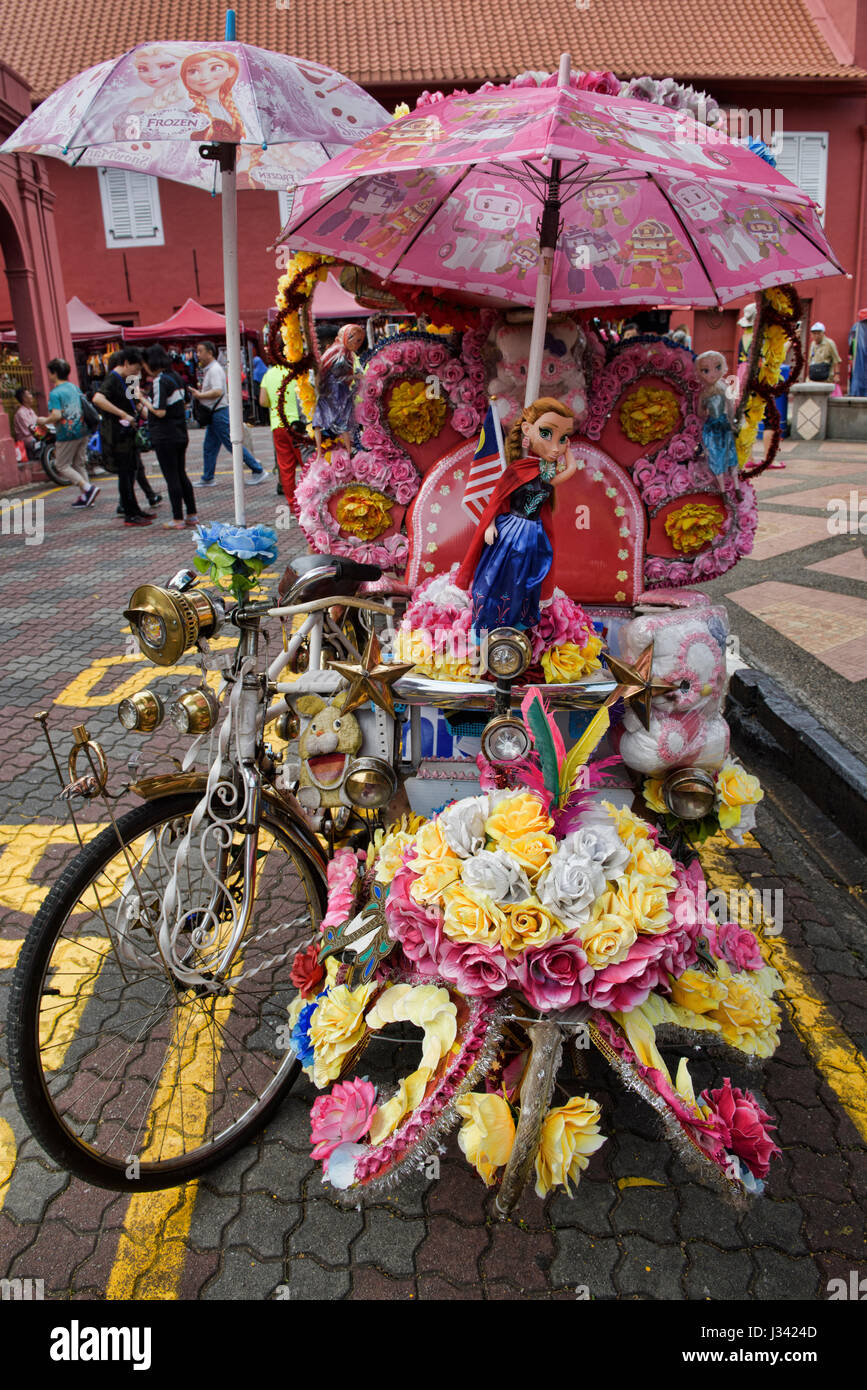 Rickshaw (trishaw) in UNESCO World Heritage Malacca, Malaysia Stock ...