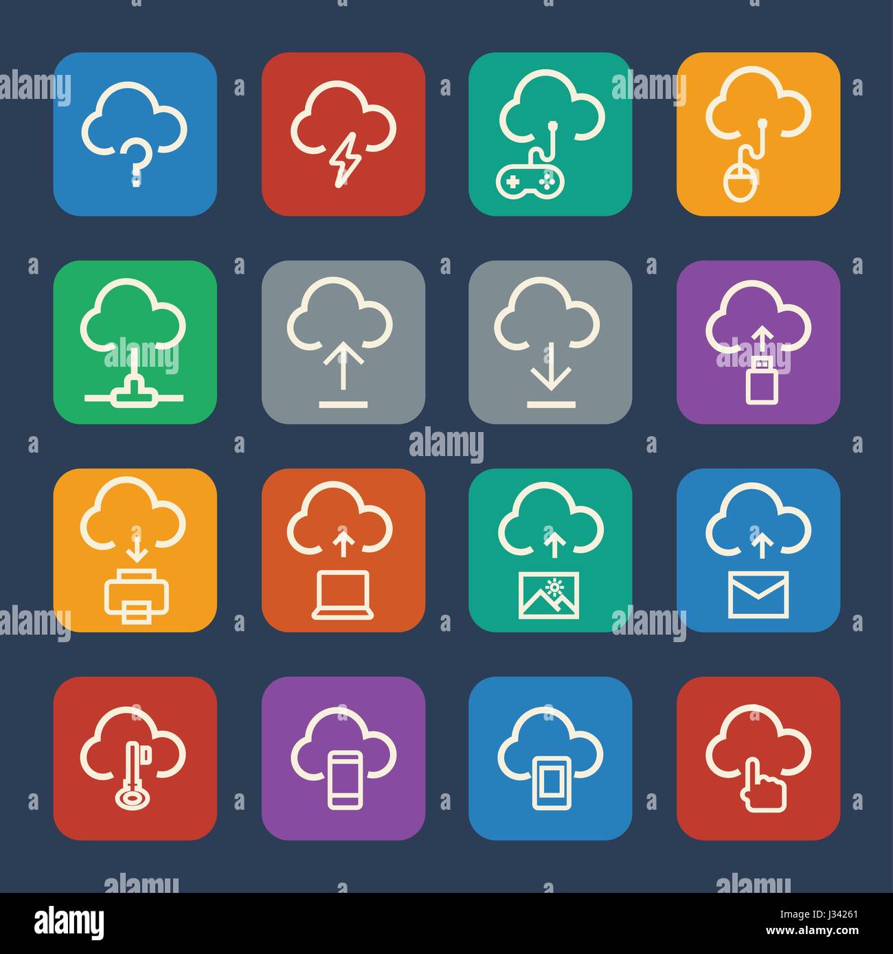 Cloud computing icons set for internet and application. Stock Vector