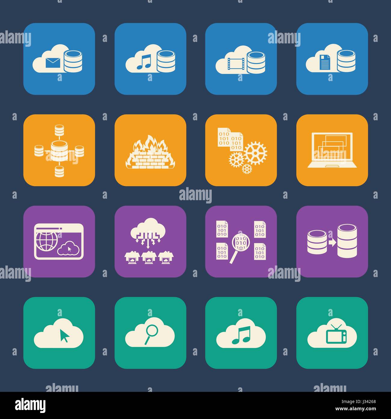 Big data, Cloud Computing icons set Stock Vector