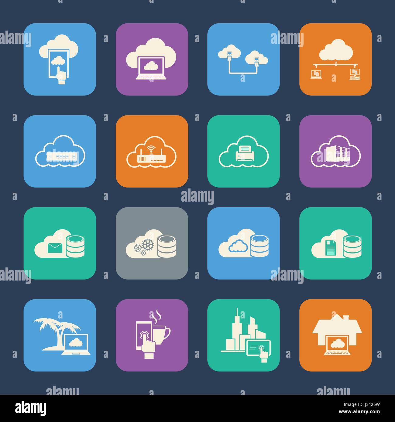 Cloud computing icons set. Flat design for Website and Mobile applications. Vector Stock Vector