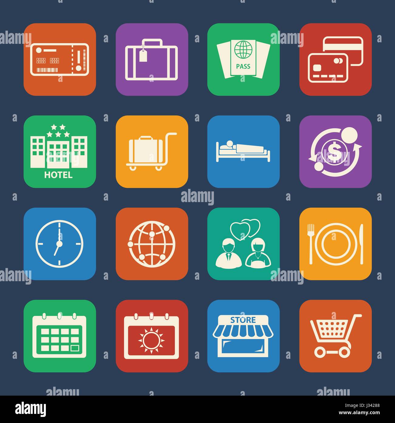 Tourist Travel. Honeymoon trip icons set. Flat design for Website and ...