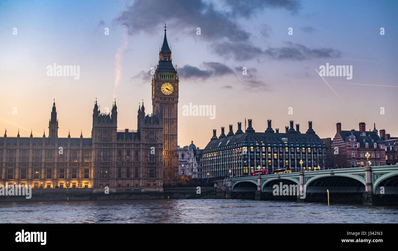 The House of Parliament and the Big Ben in London at sunset Stock Photo