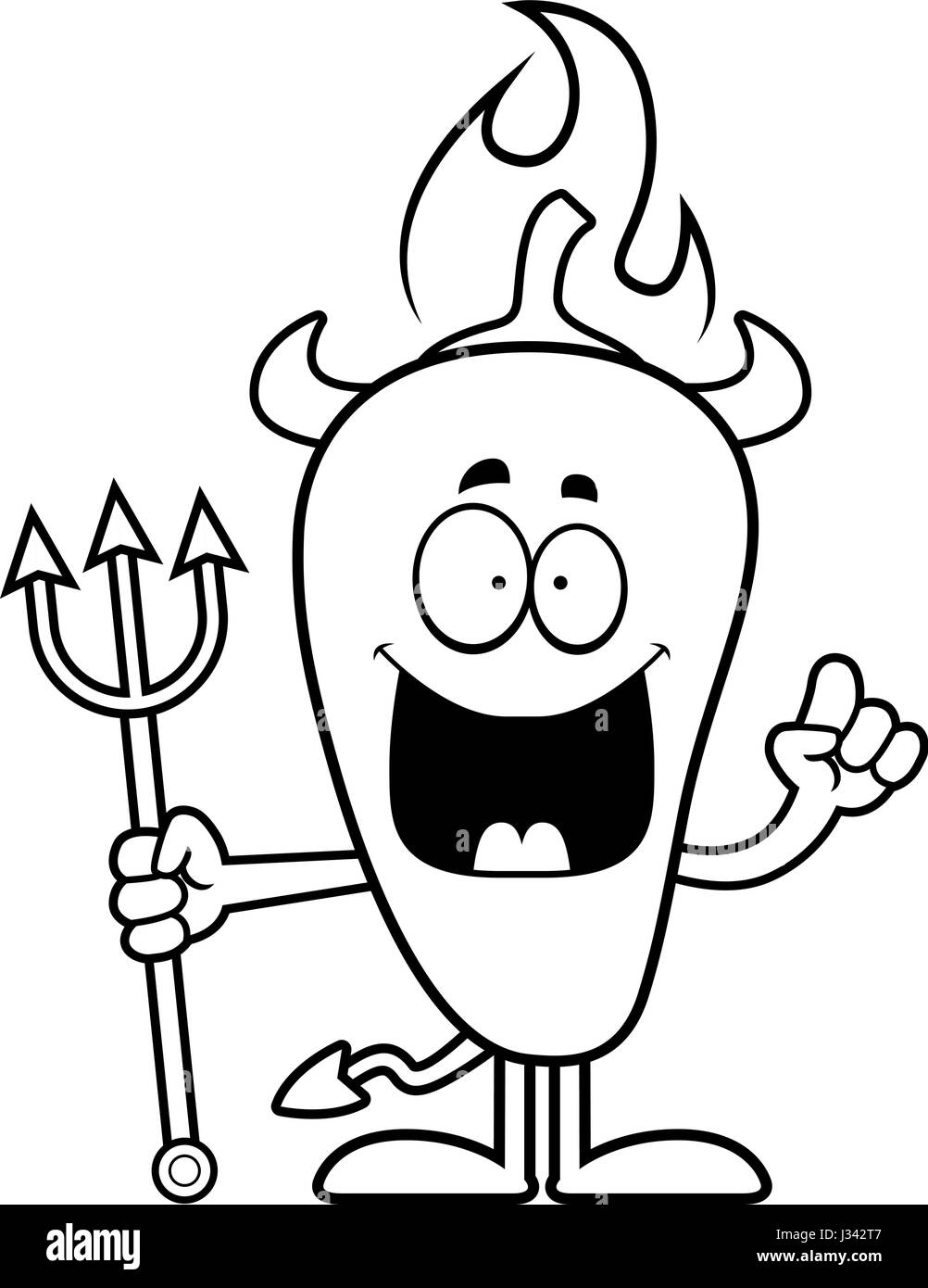 A cartoon illustration of a chili pepper devil with an idea Stock