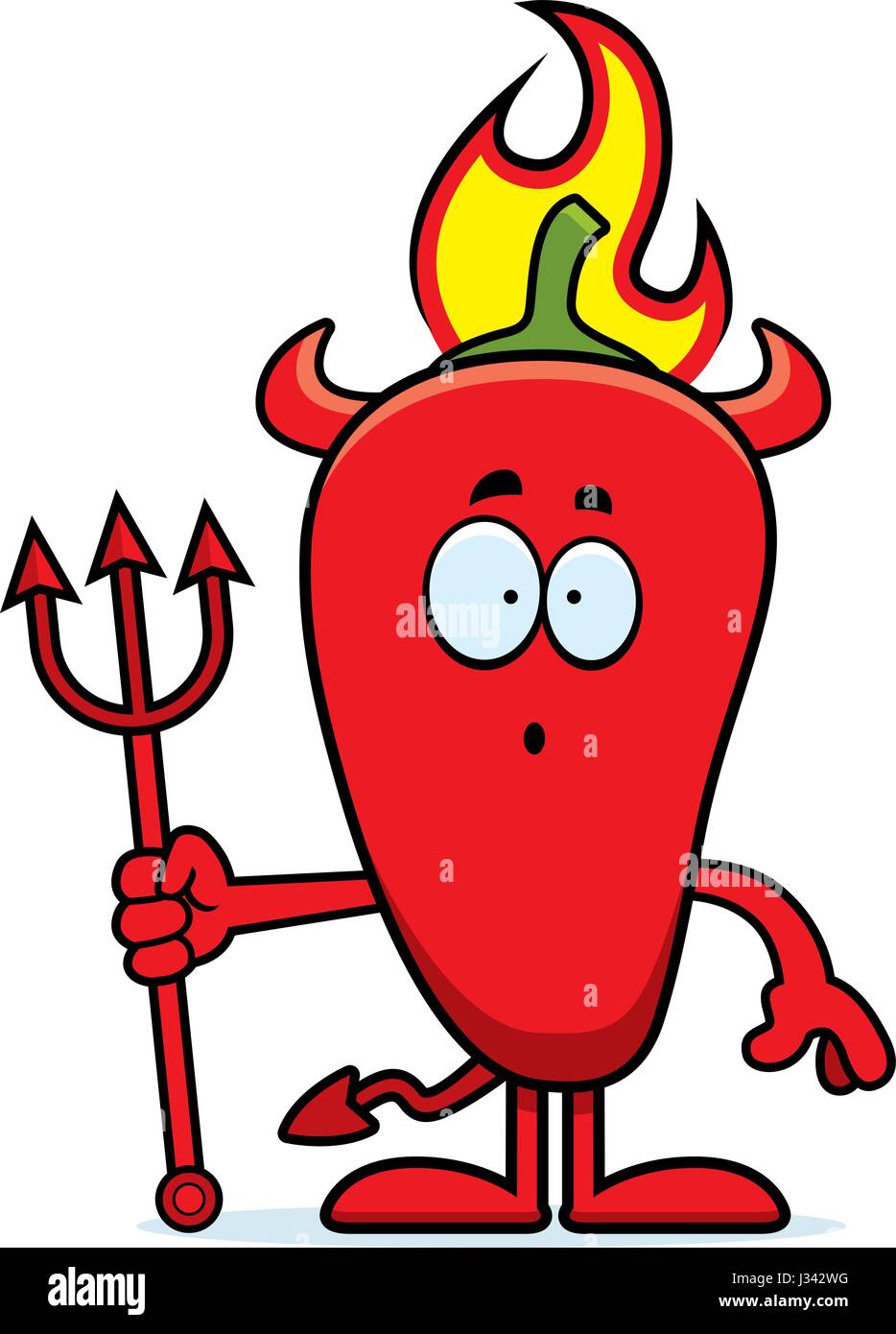 A cartoon illustration of a chili pepper devil looking surprised Stock