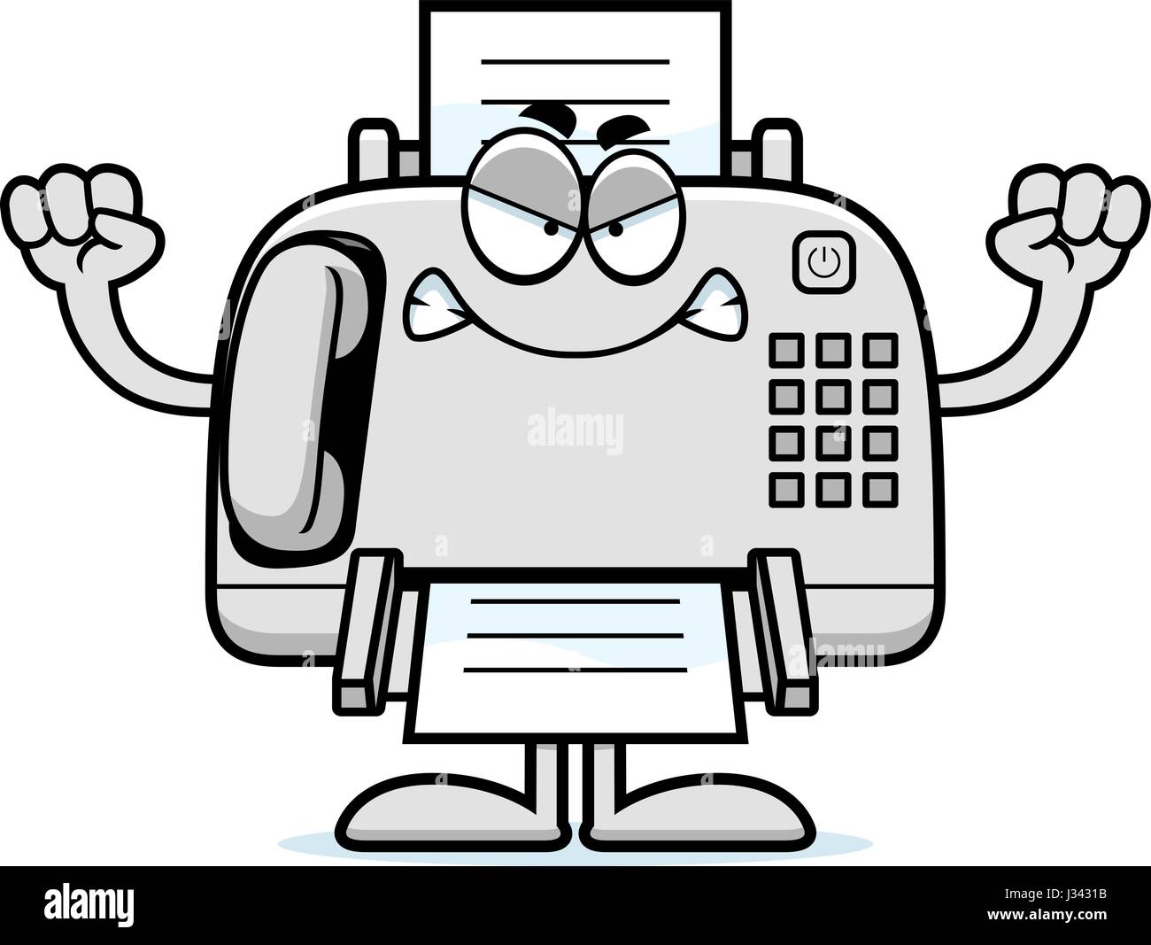 A cartoon illustration of a fax machine looking angry Stock Vector