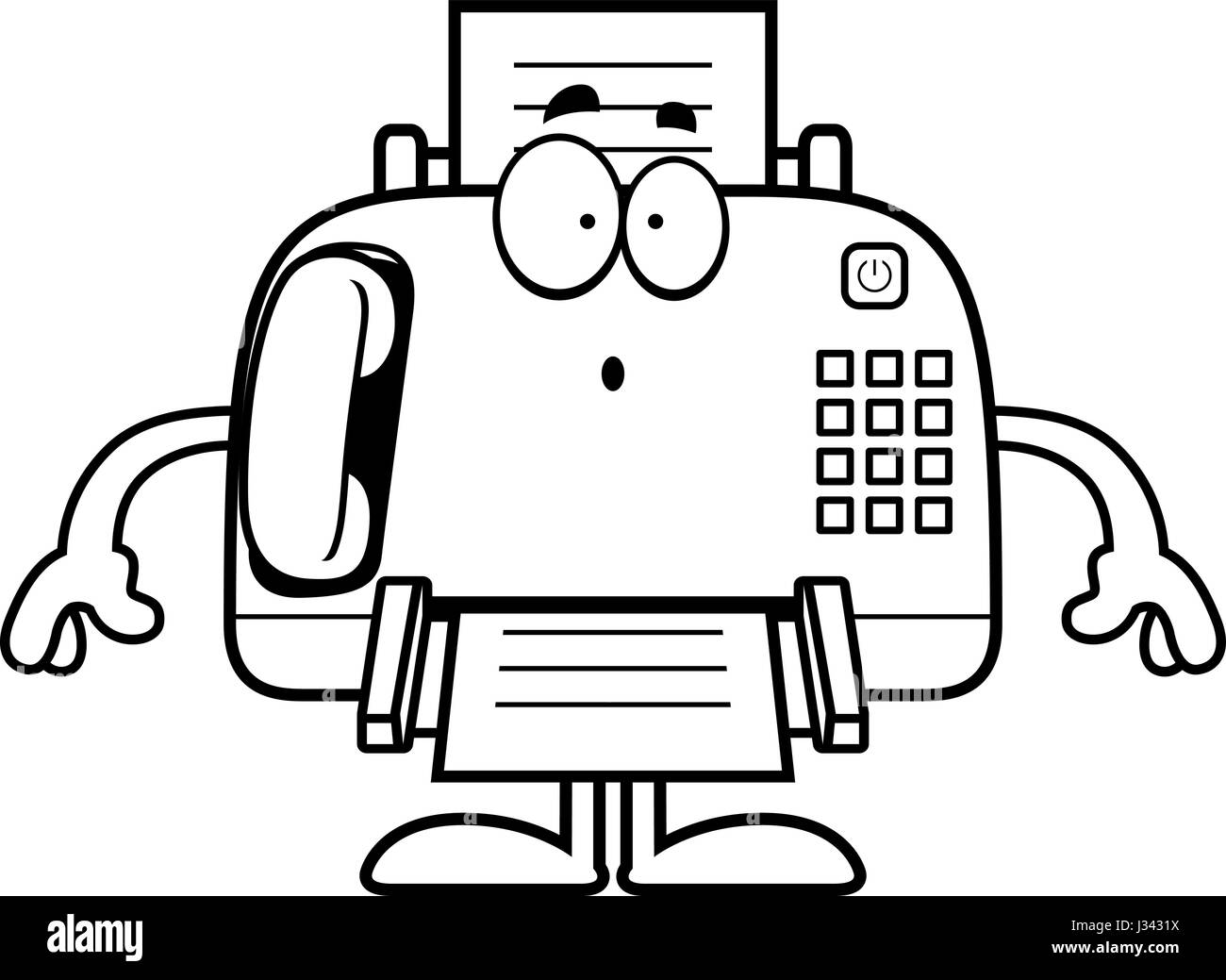 A cartoon illustration of a fax machine looking surprised Stock Vector