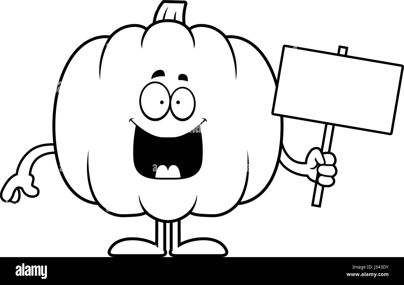 A cartoon illustration of a pumpkin holding a sign Stock Vector Image ...