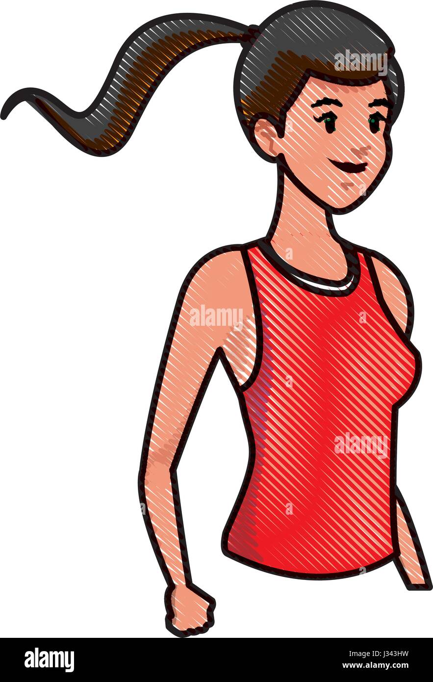 drawing sport girl athletic fitness red tshirt Stock Vector Image & Art ...