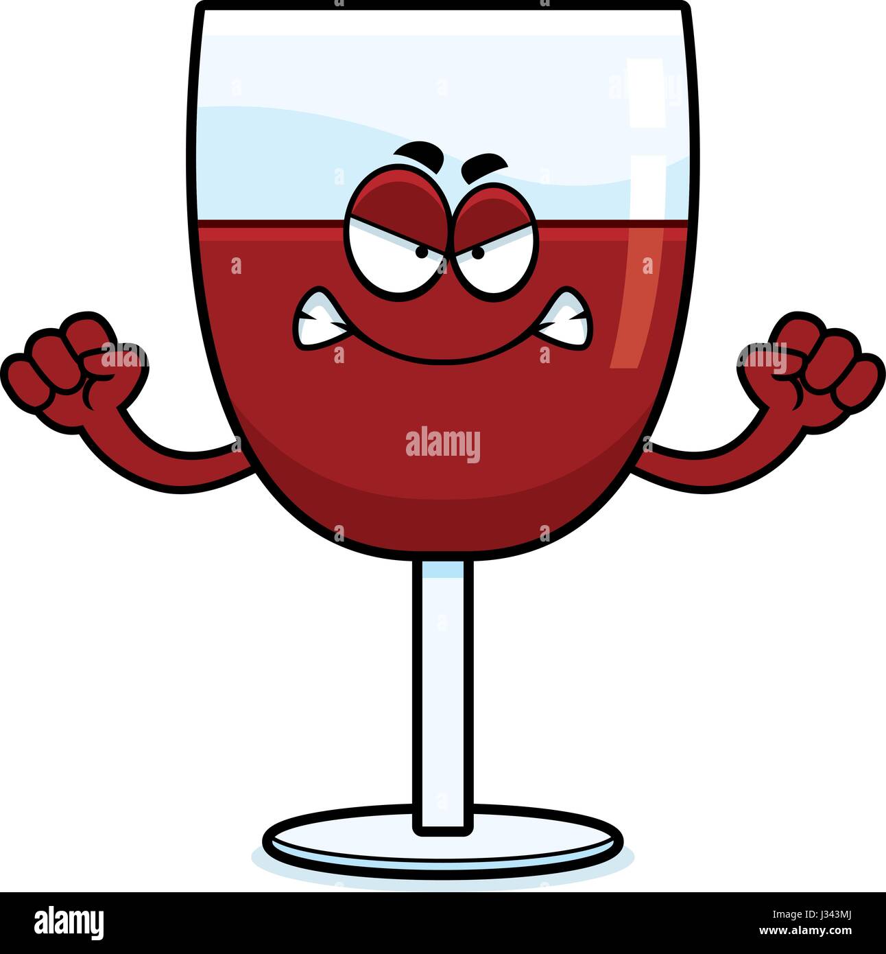 A cartoon illustration of a glass of wine looking angry Stock Vector